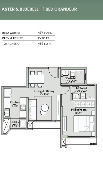 1 BED GRANDEUR floor plan, 452 sq. ft.